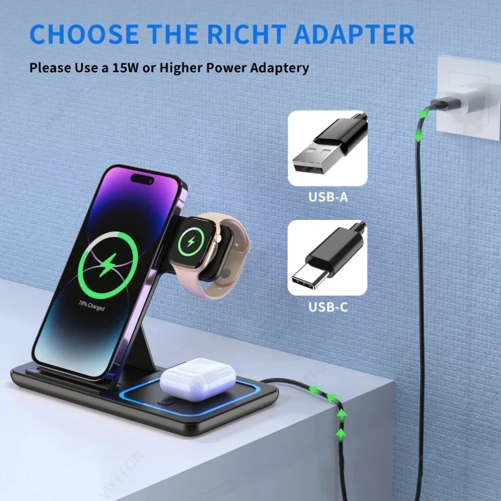 Station de Charge Sans Fil 3-en-1 — iPhone, Apple Watch & AirPods