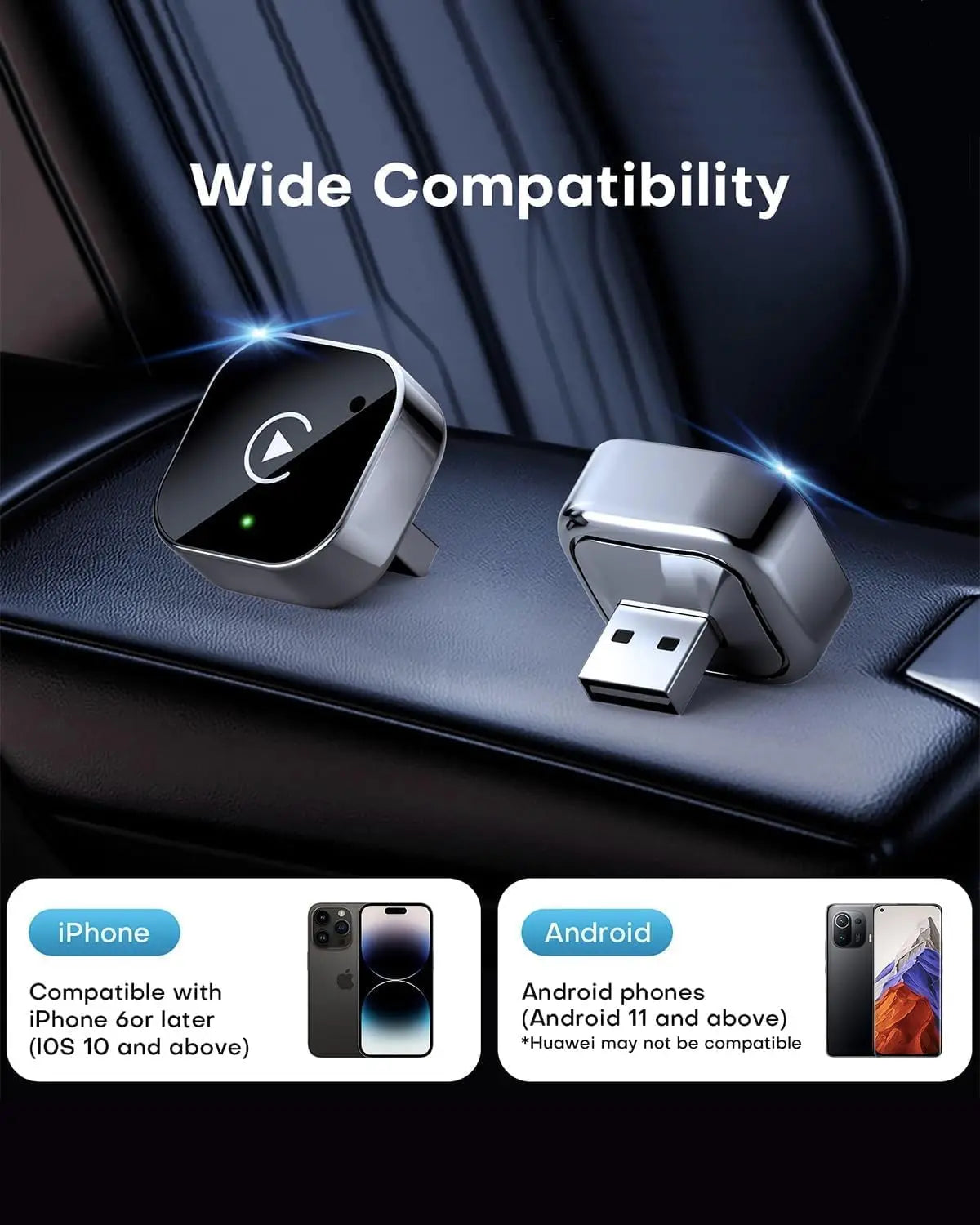 Adaptateur CarPlay & Android Auto Sans Fil — Plug & Play