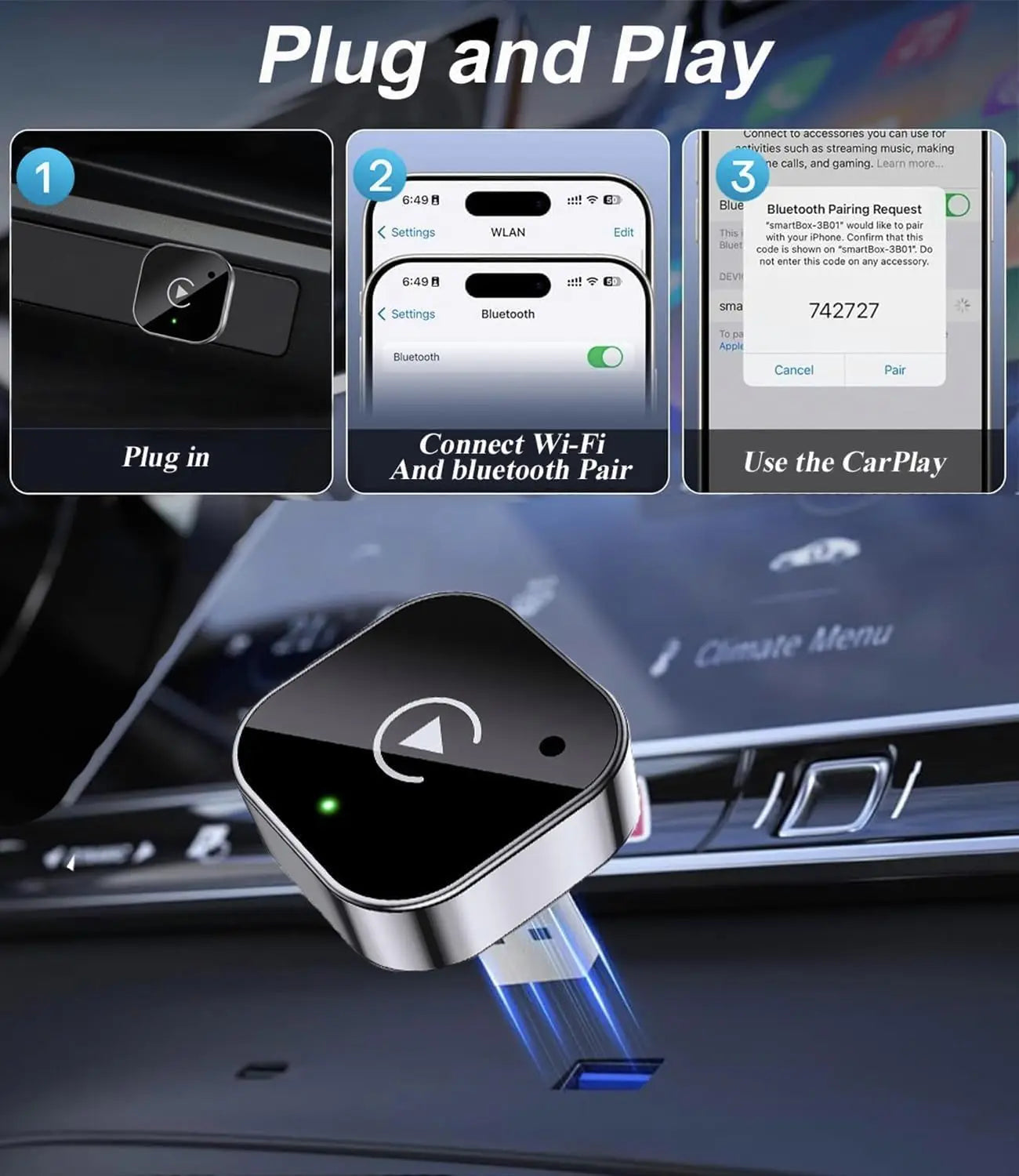 Adaptateur CarPlay & Android Auto Sans Fil — Plug & Play
