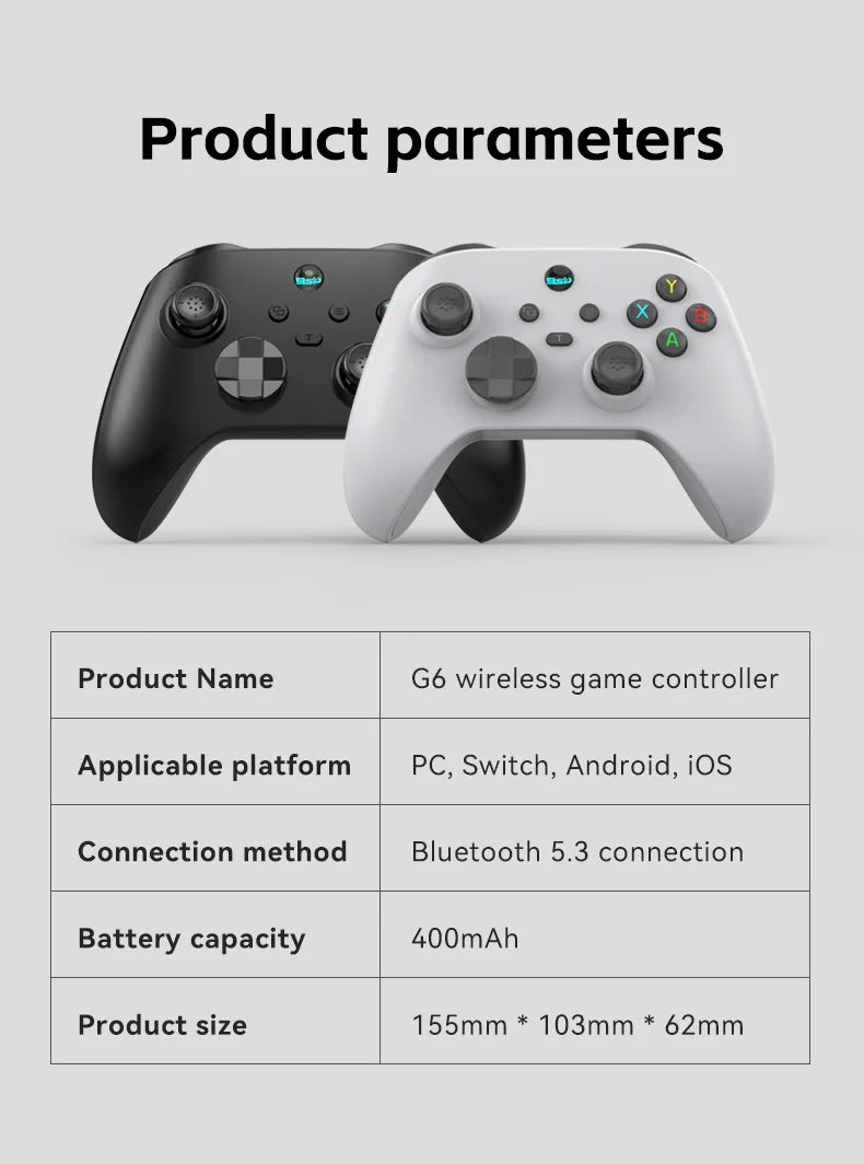 Manette de Jeu Mobile Sans Fil G6 — Switch / PC / Android / iOS | Joystick Hall