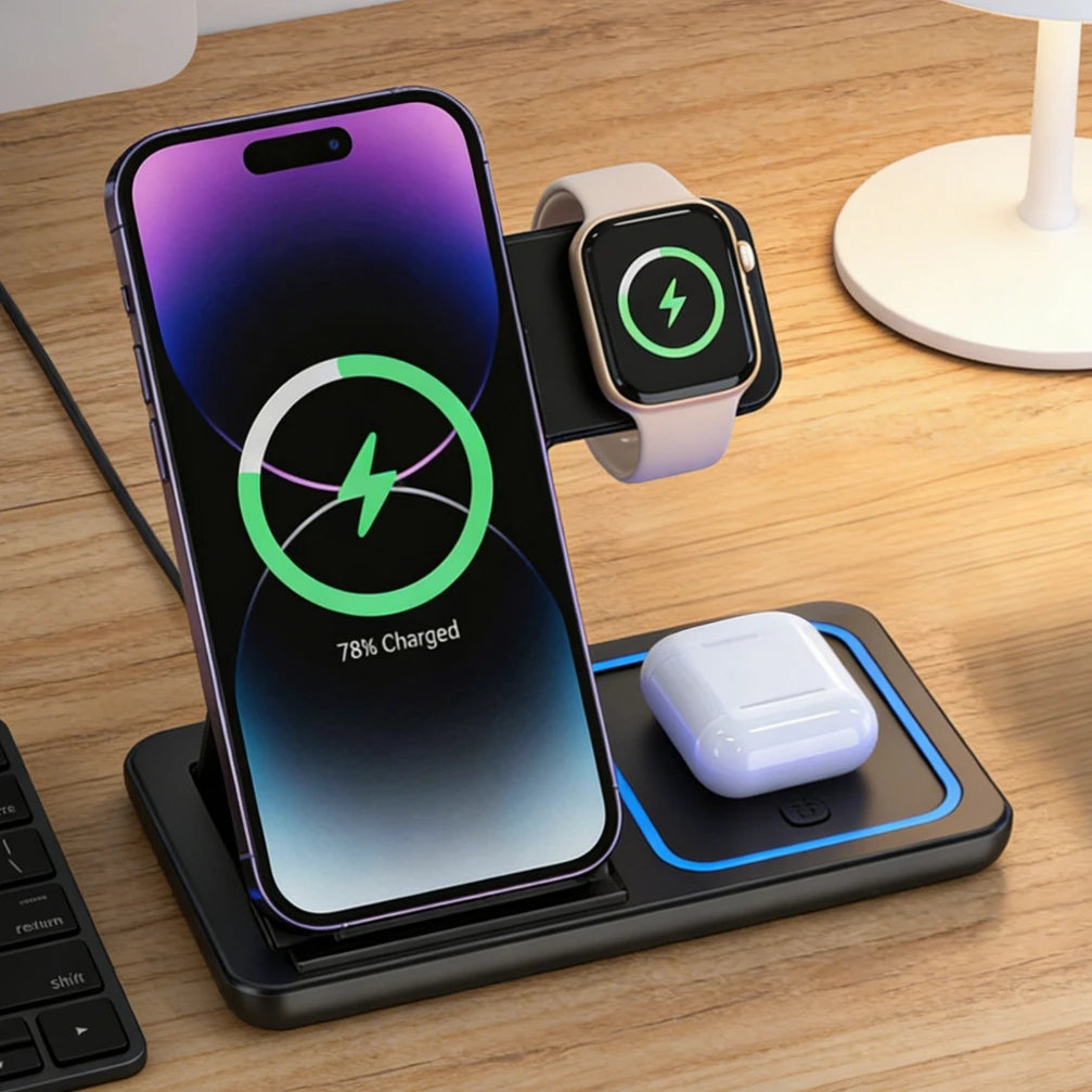 Station de Charge Sans Fil 3-en-1 — iPhone, Apple Watch & AirPods