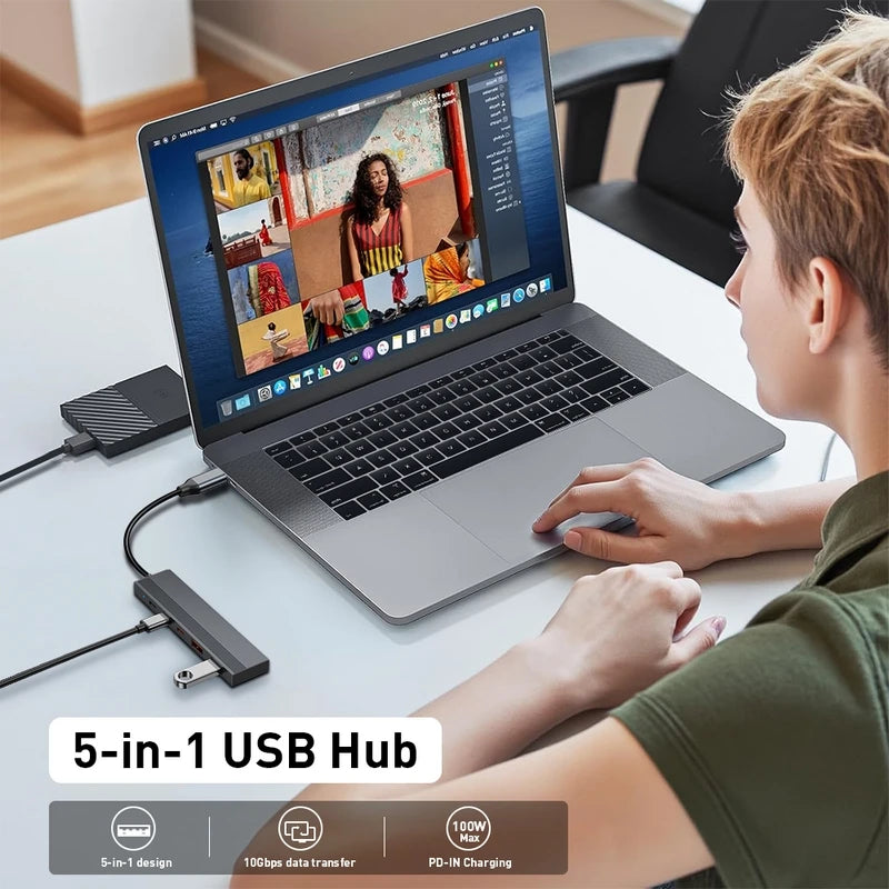 Hub USB-C 5-en-1 — 4 Ports 10 Gbps + Charge Rapide PD 100W