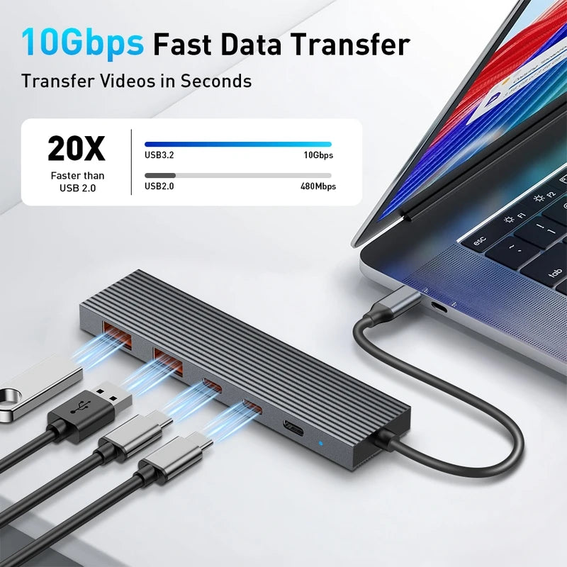 Hub USB-C 5-en-1 — 4 Ports 10 Gbps + Charge Rapide PD 100W
