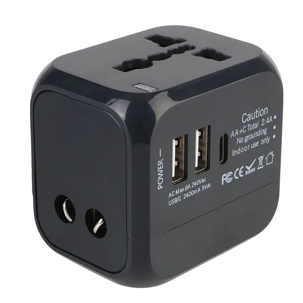 Adaptateur Chargeur de Voyage Universel — Prises US/EU/UK/AU + 2 USB + USB-C